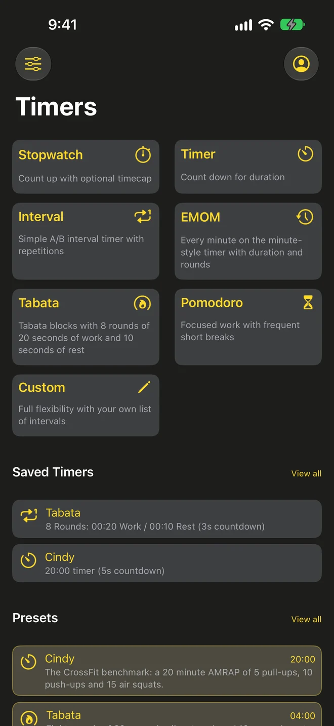 TimerNinja timer types and presets on iPhone