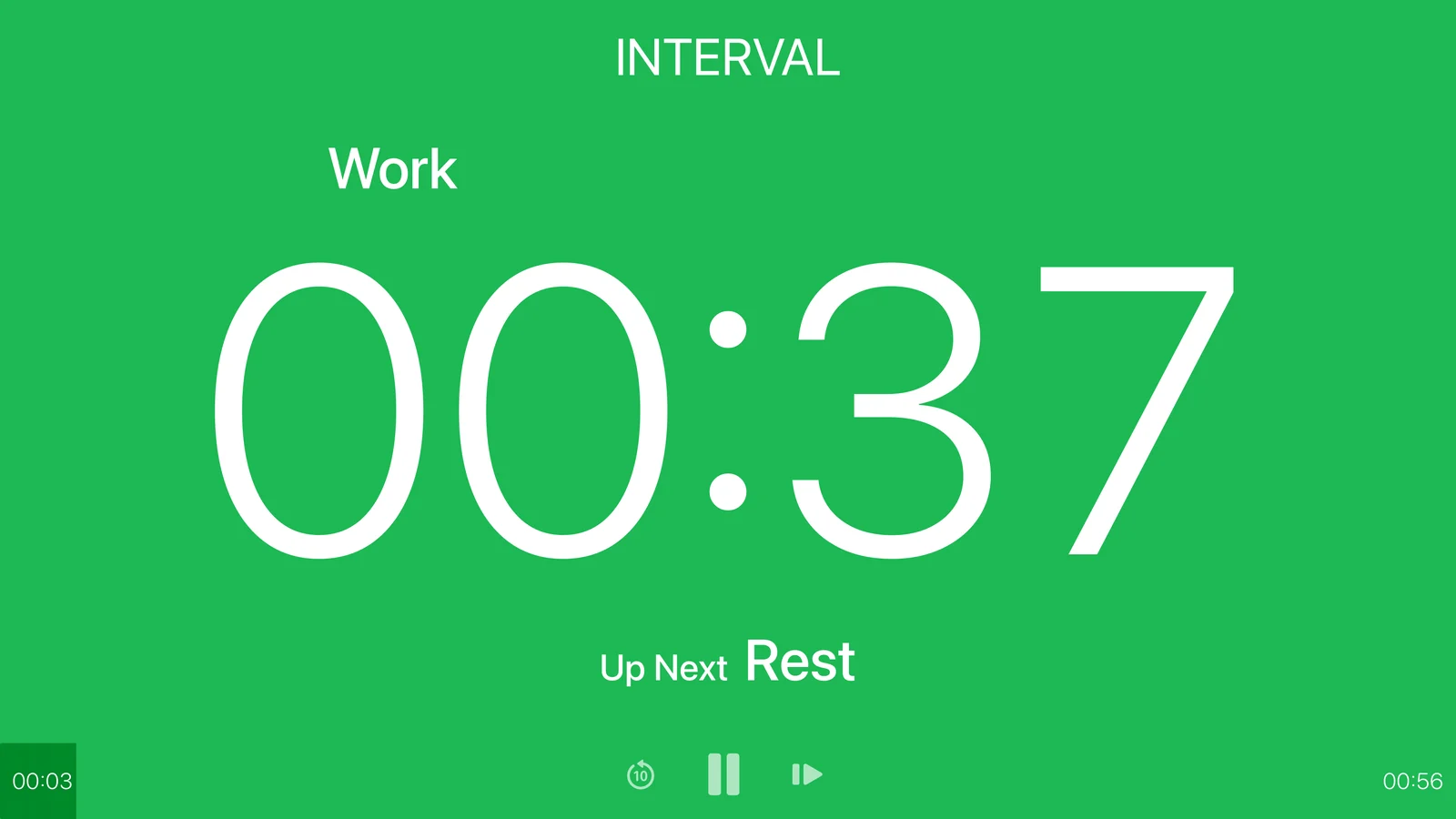 TimerNinja interval timer counting down a work interval full screen on Apple TV
